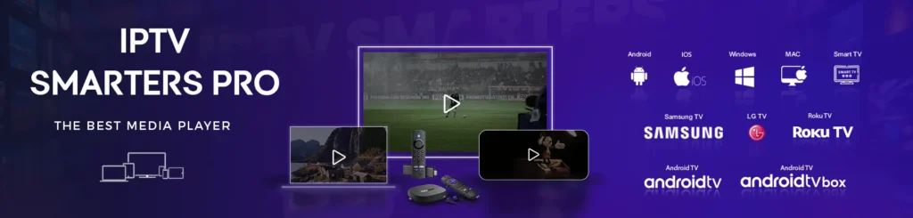 A TV, a laptop, a phone and a Fire TV Stick showing IPTV